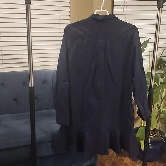 Quince Navy Long Sleeve Ruffle Hem Shirt Dress - Picture 4 of 4
